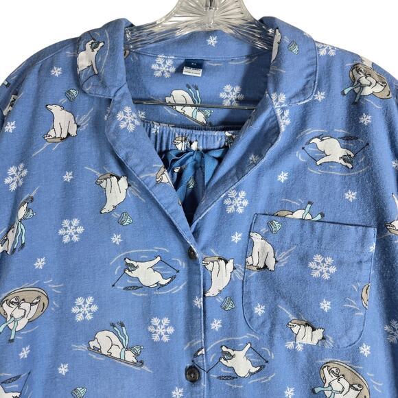 Old Navy Pajama Set Womens XL Blue Polar Bear Cotton Flannel 2 Piece Sleepwear - Picture 3 of 13
